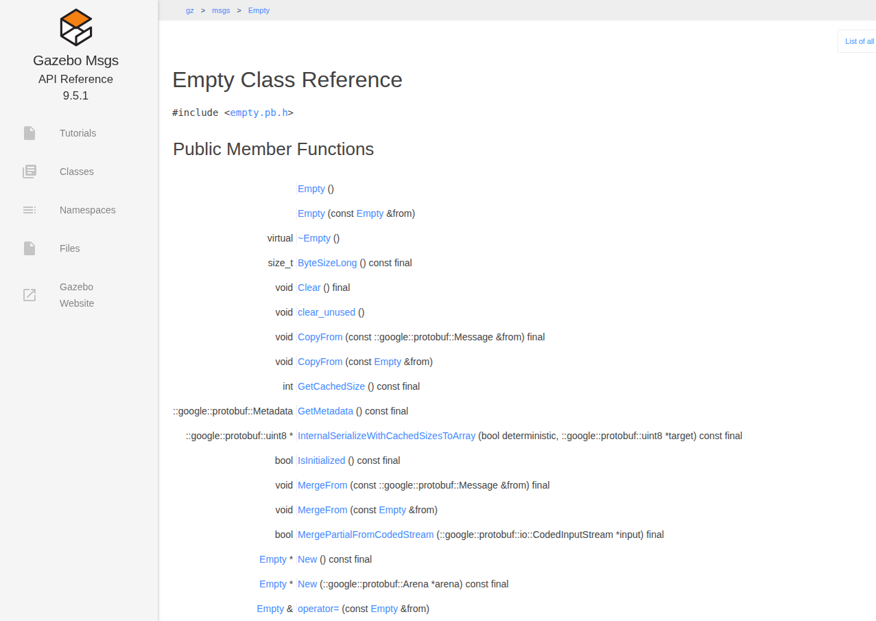 empty gazebo msg class